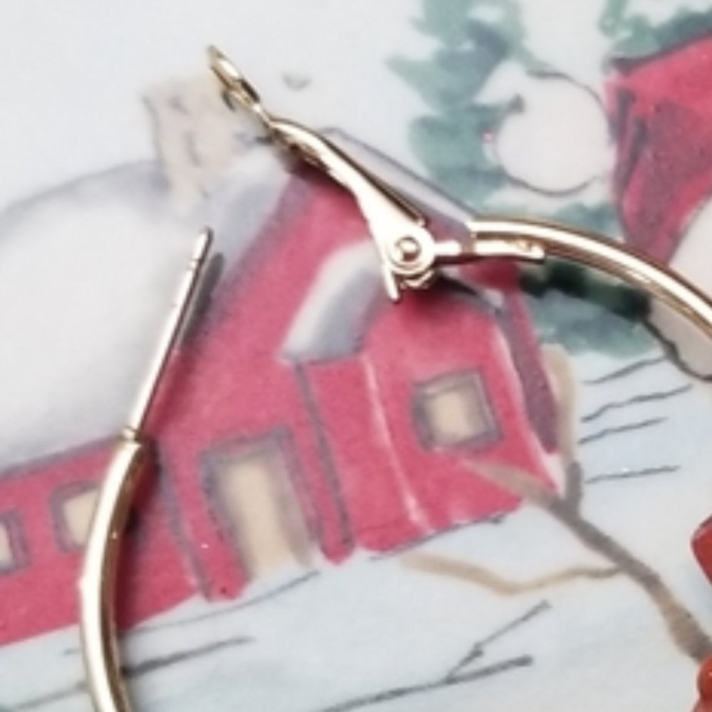 Natural Stone Hoop Earrings with Hypoallergenic metal.๐ - Picture 3 of 8